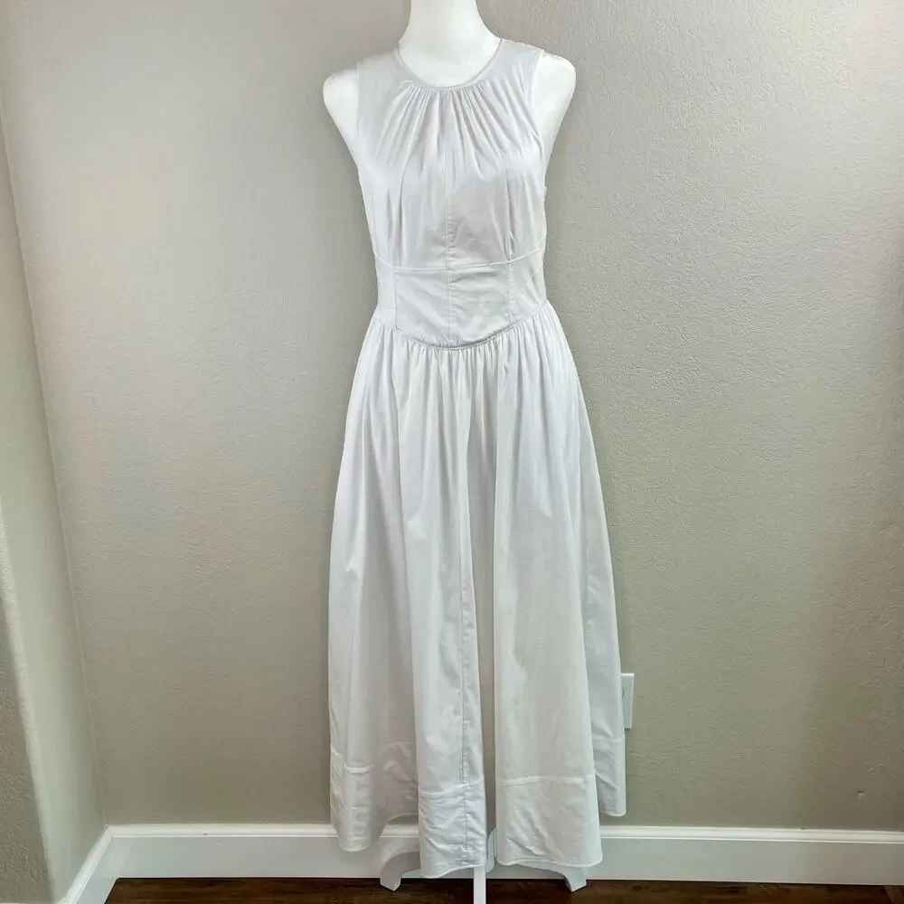 Cinq A Sept White Benita Double Bow Back Sleeveless Crewneck Midi Dress 2 NWOT - Picture 15 of 16